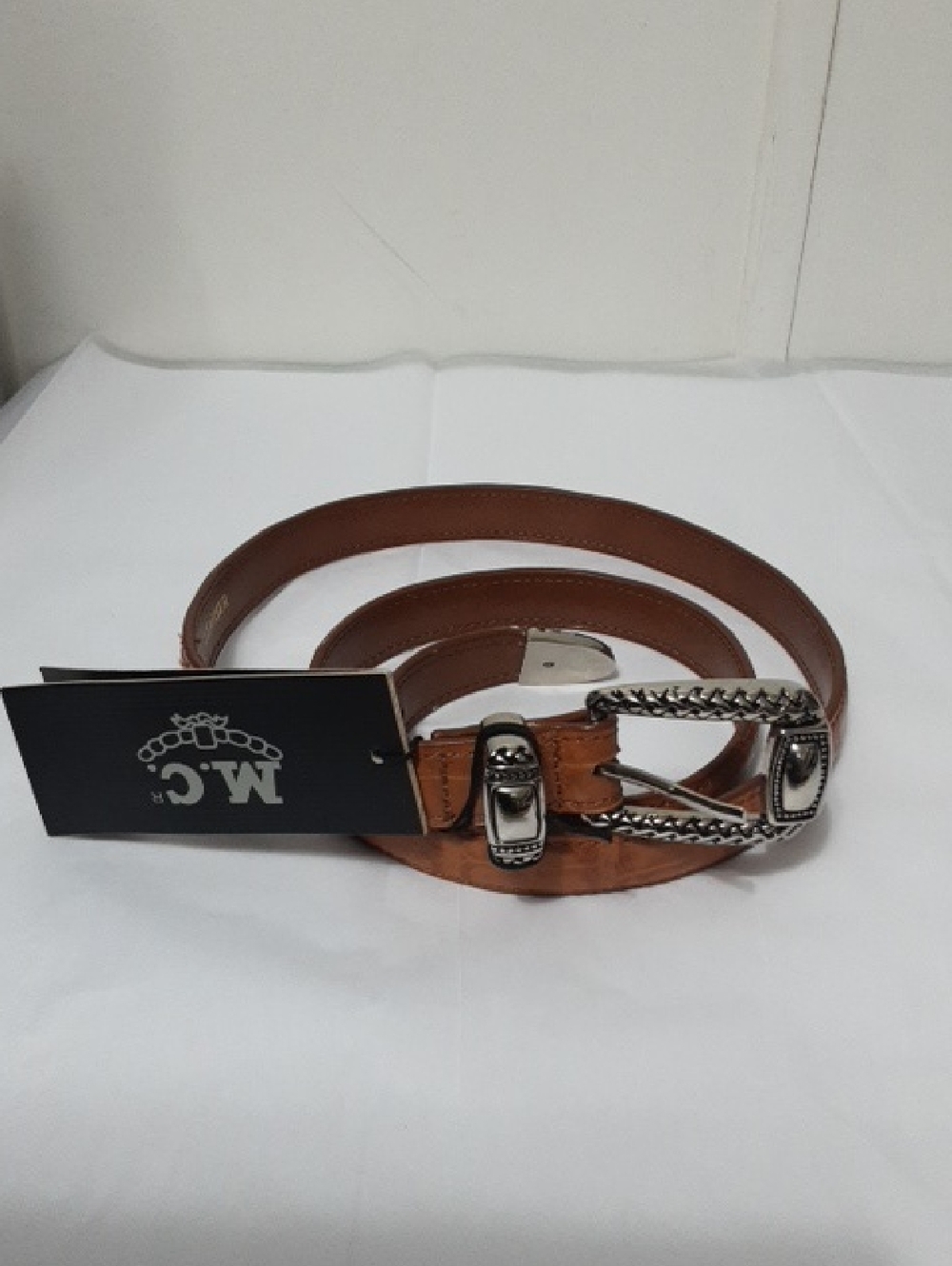 M. C. Leather Brown Women's ‎ Belt with Decorative Silver Buckle